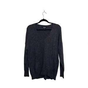 Express Dark Gray V-neck Oversized Plush Pullover Tunic Sweater Small Women’s
